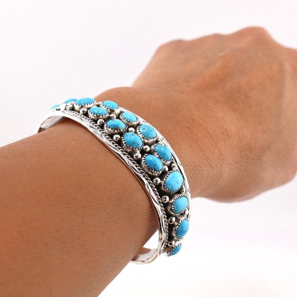 Navajo‎ Bracelet Cluster Turquoise Jewelry Sterling Silver NA Women's Sz 6.25 ** - Picture 10 of 10